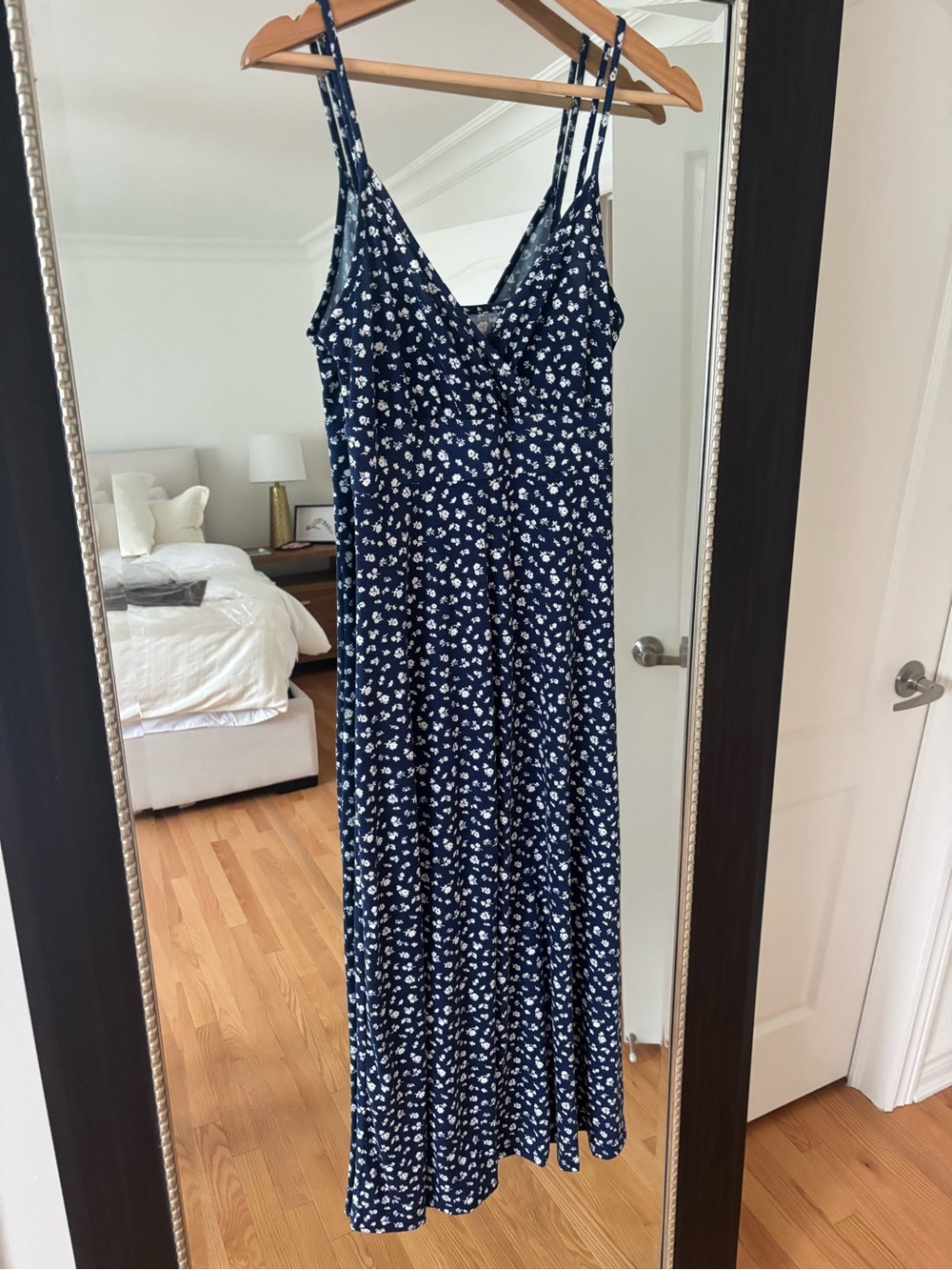 SHEIN Navy Floral Maxi Dress with White Print